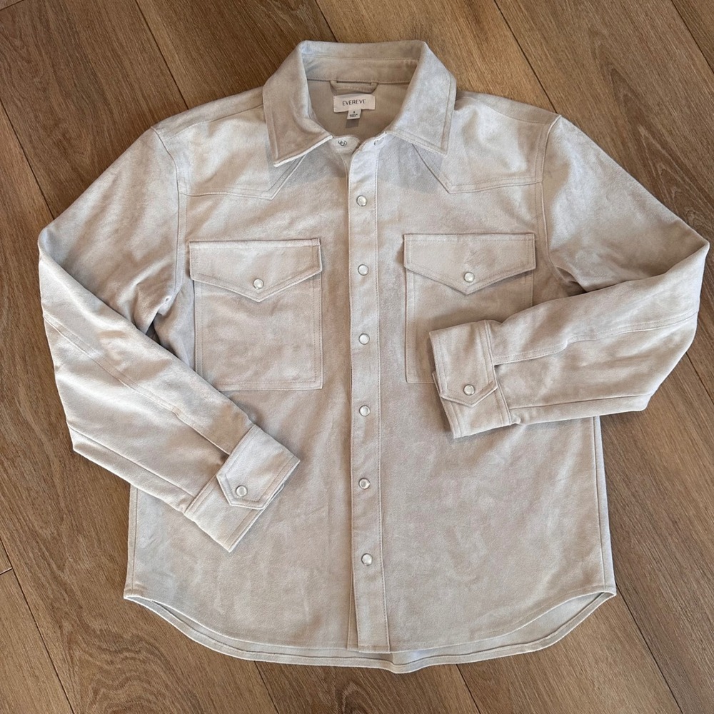 Evereve Faux Suede Western Snap Shirt Shacket Beige 62EG4541EE Womens Small